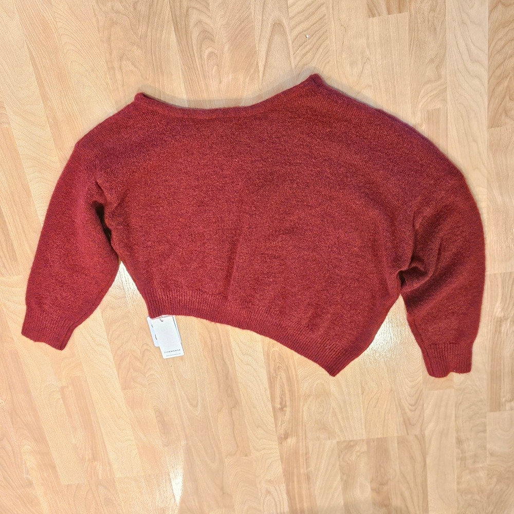 Commense Sweater Size XL Burgundy NEW Off-The-Shoulder Cropped Knit Boat Neck - Picture 7 of 7